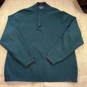 Pendleton Men's 1/4 Zip Green Cotton Pullover Heavy Sweater Size Large